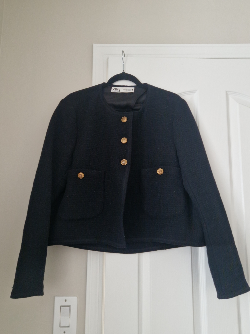 Zara Black Tweed Jacket with Gold Buttons